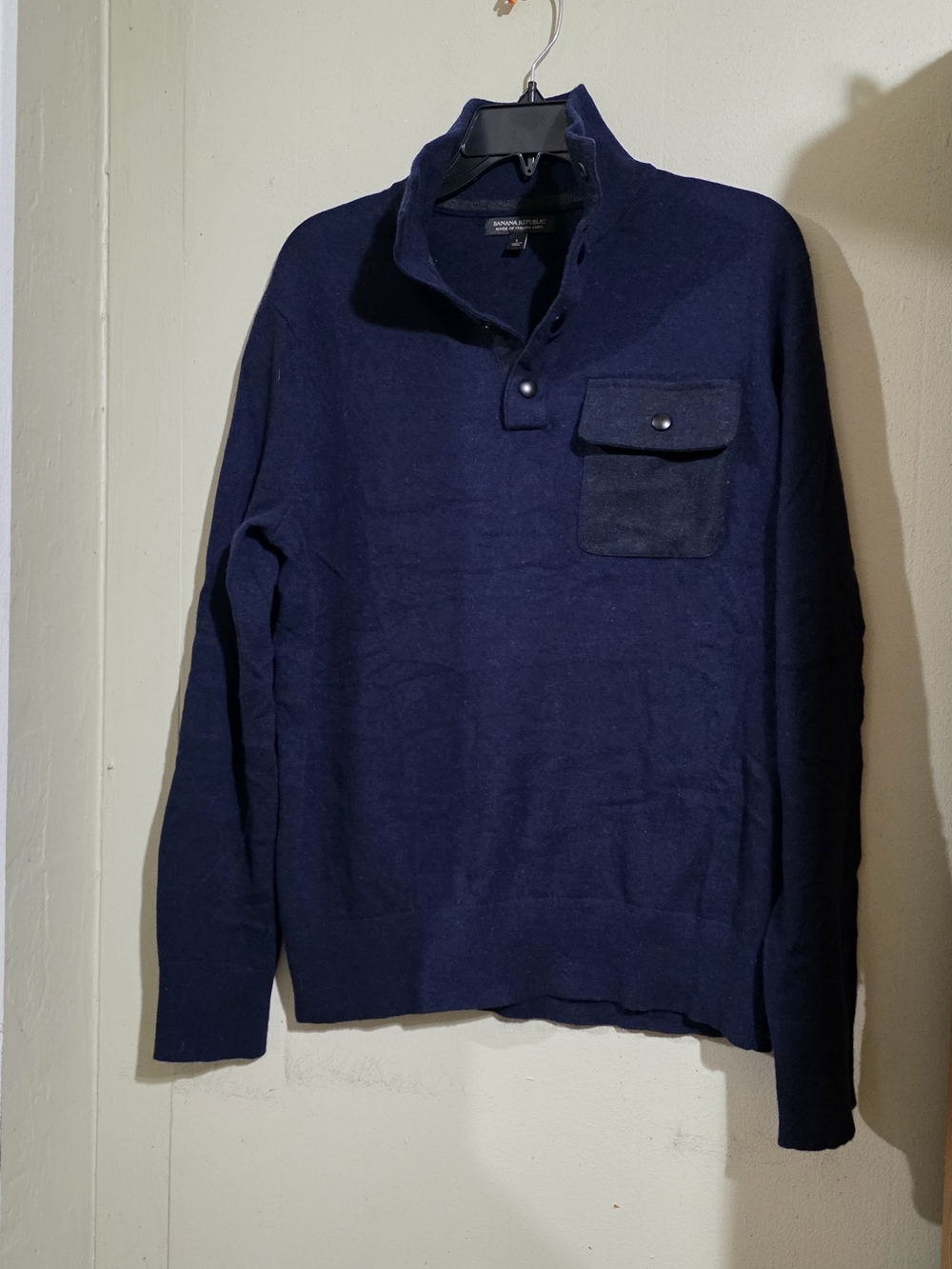 Banana Republic Mens Blue Quatet-Snap Pullover Sweater Wool Blend Size L